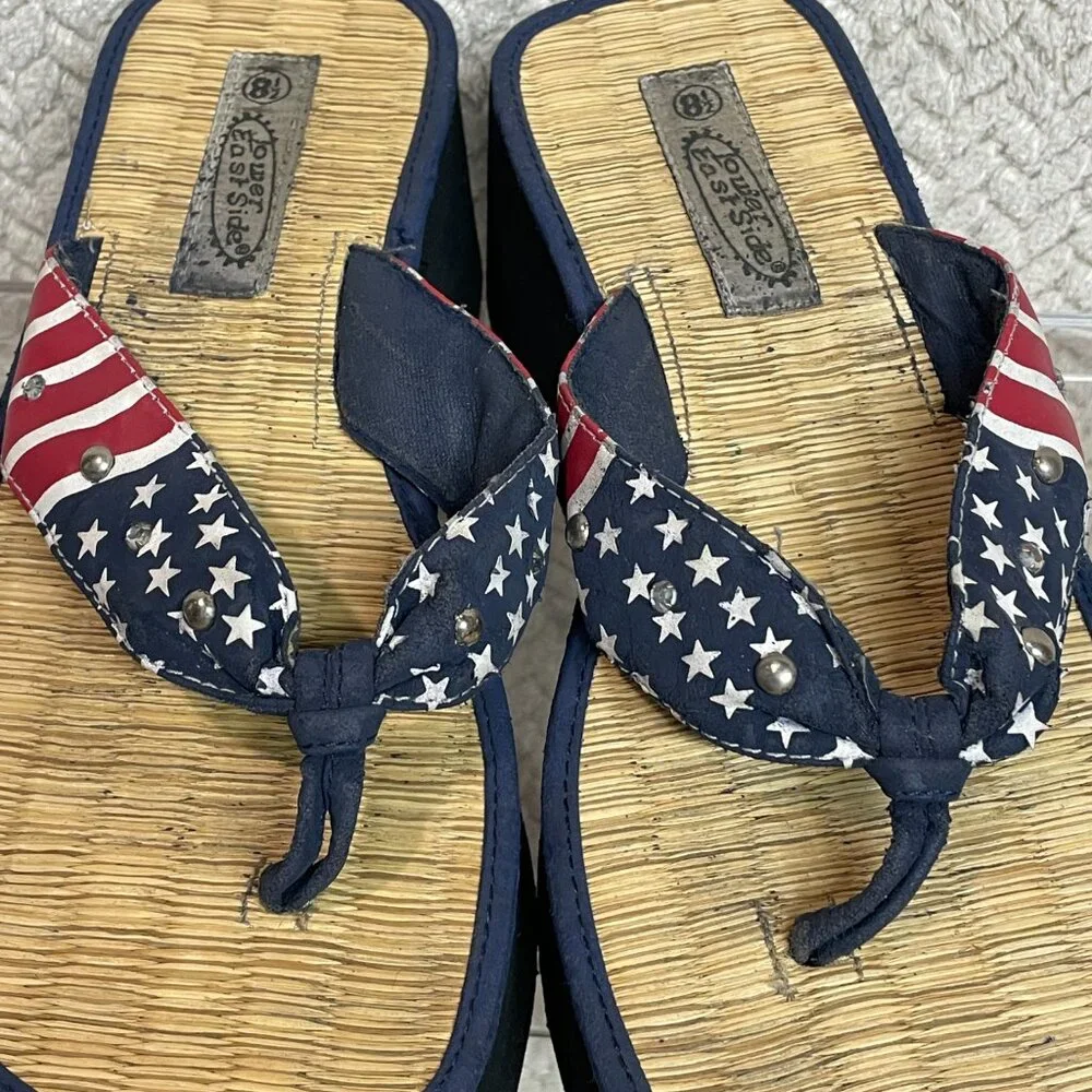 Lower Eastside Y2K Vintage‎ Platform Americana Flip Flop Rhinestone Sandals 8.5